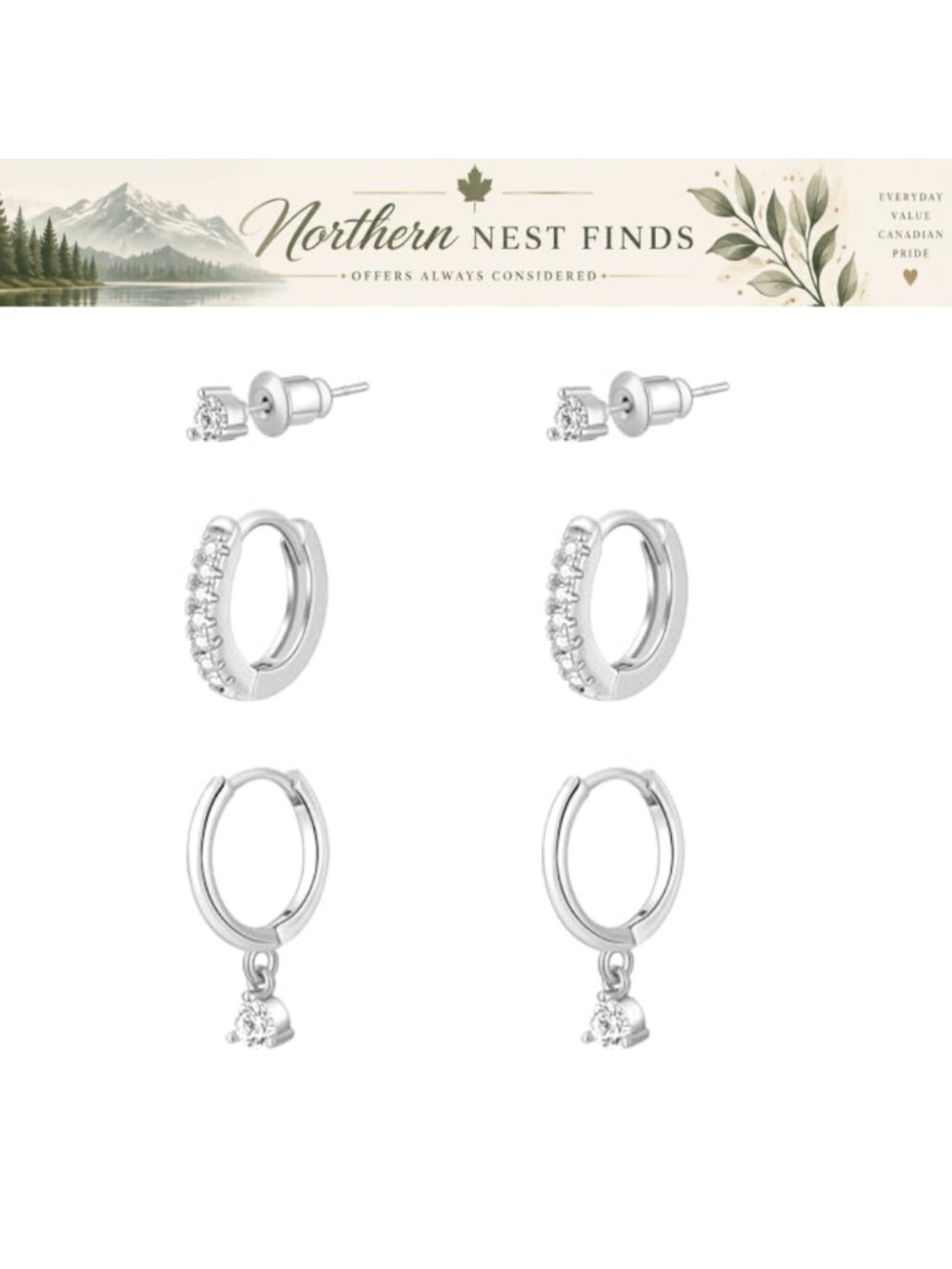 14K Gold Plated Cubic Zirconia Hoop Earrings Set Hypoallergenic Women